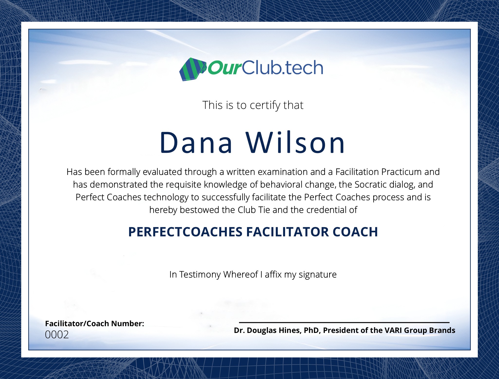 Dana Wilson Certificate